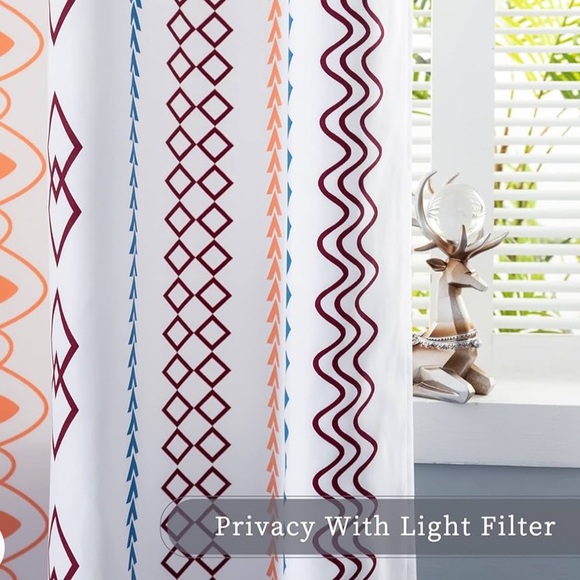 Refrze Boho Window Curtains Semi-Blackout Geometric With Tassels 2 Panels - Picture 5 of 7